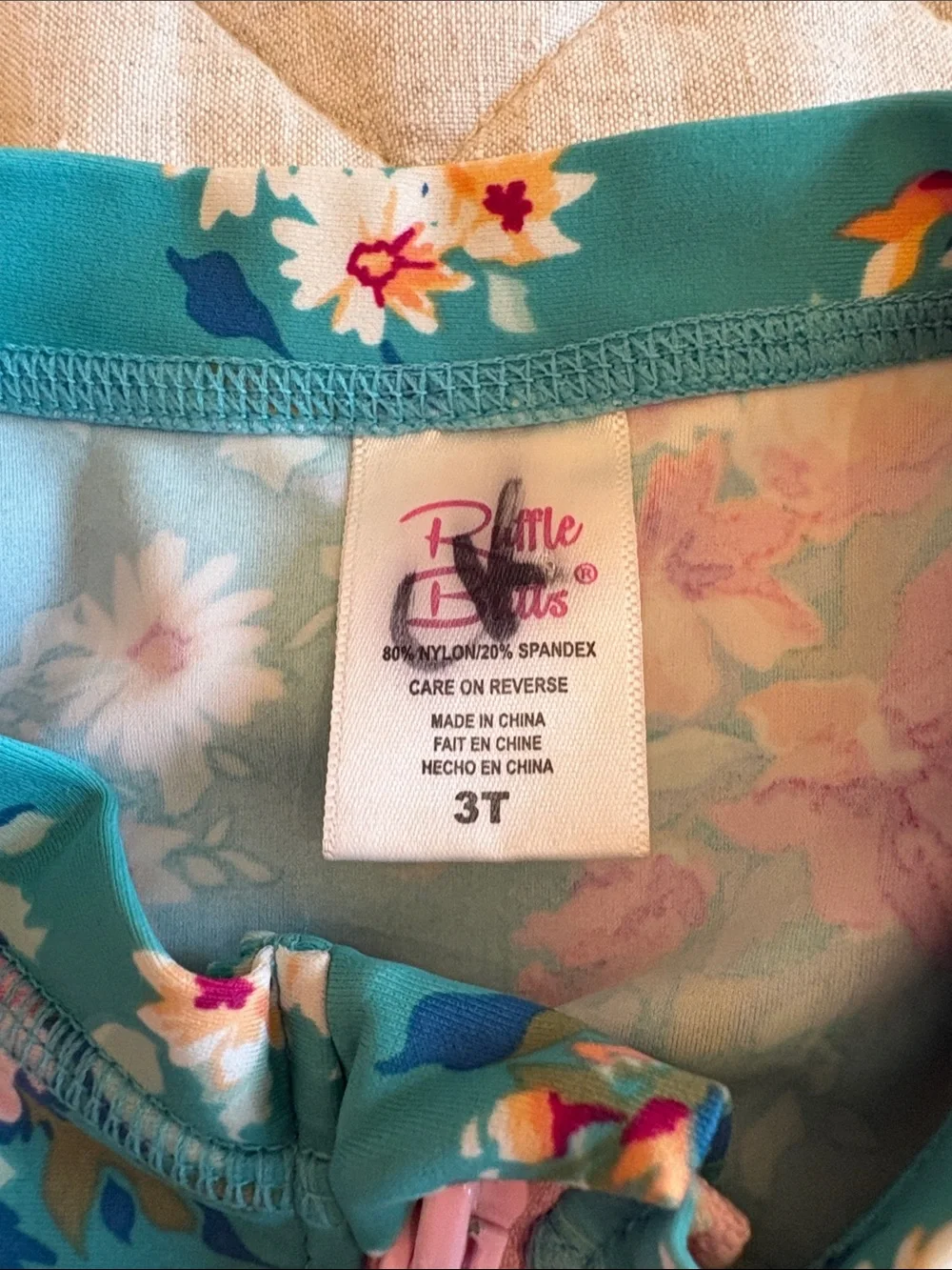 Ruffle Butts Teal Floral Long-Sleeve Rashguard Set with Pink Accents